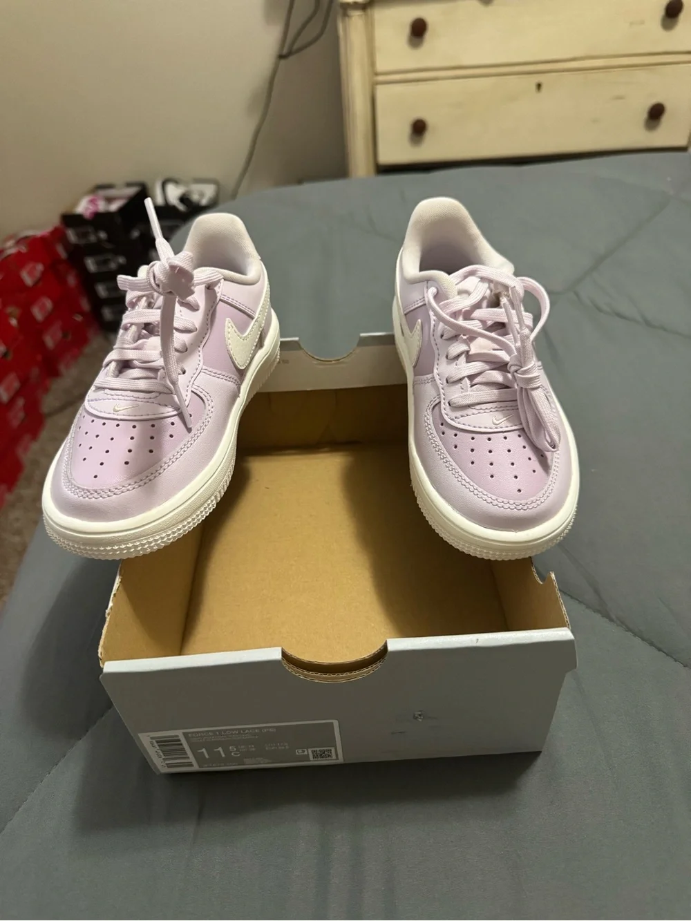 Nike Force 1 Kids Lavender Low-Top Sneakers with White Swoosh